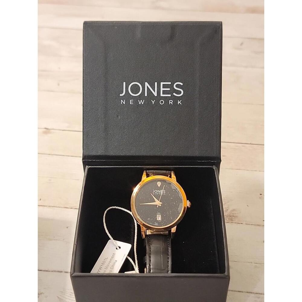 New ~ Jones New York Watch ~ Black Rose Goldtone Glitter Face JNYW1801L